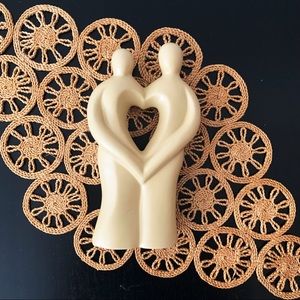 Cream Beige Ceramic Lovers Heart Man Woman Figure